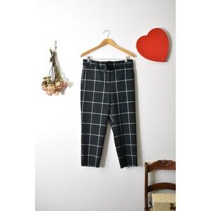 Ann Taylor Petite Black Windowpane Plaid Belted Ankle Pants 10P Office Trousers